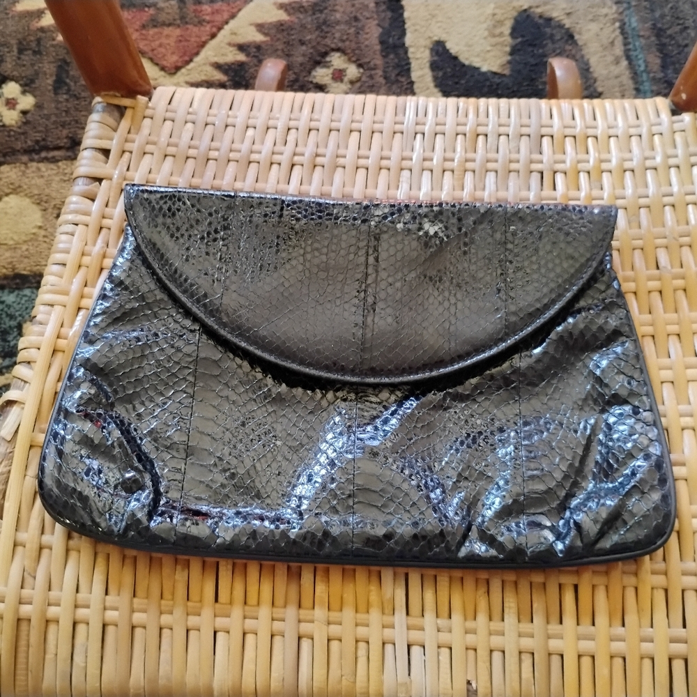 Elegant Black Snakeskin Clutch J. Renee Novae